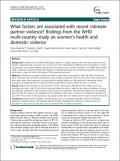 What Factors are Associated with Recent Intimate Partner Violence? Findings from the WHO Multi-Country Study on Women's Health and Domestic Violence